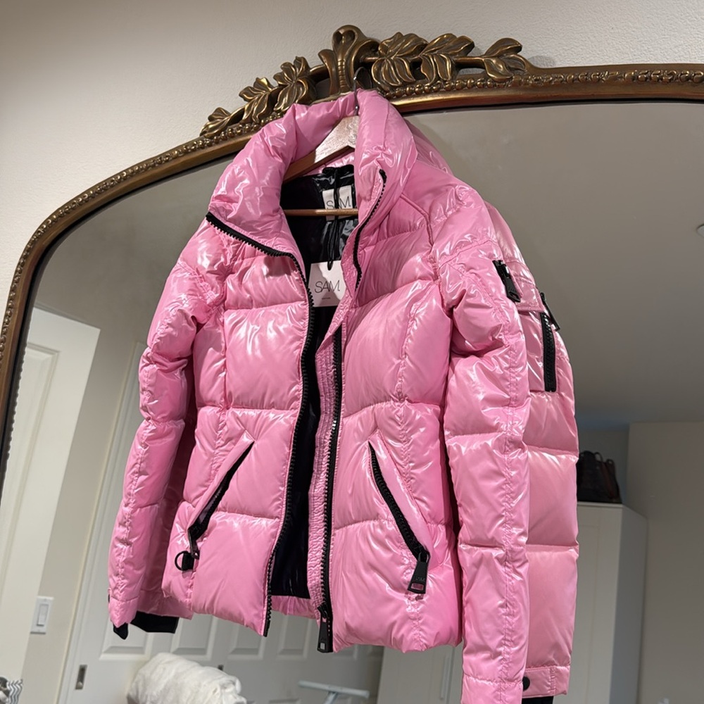 SAM bubblegum pink freestyle goose down water resistant ski puffer snow jacket - Picture 2 of 6